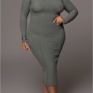 JLUXLABEL Green Teal Long Sleeve Midi Dress